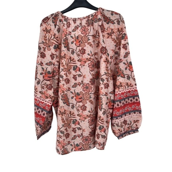 NWT Sundance XL Arvilla Petal Orange Floral Bohemian Blouse Long Sleeve Top - Picture 9 of 11